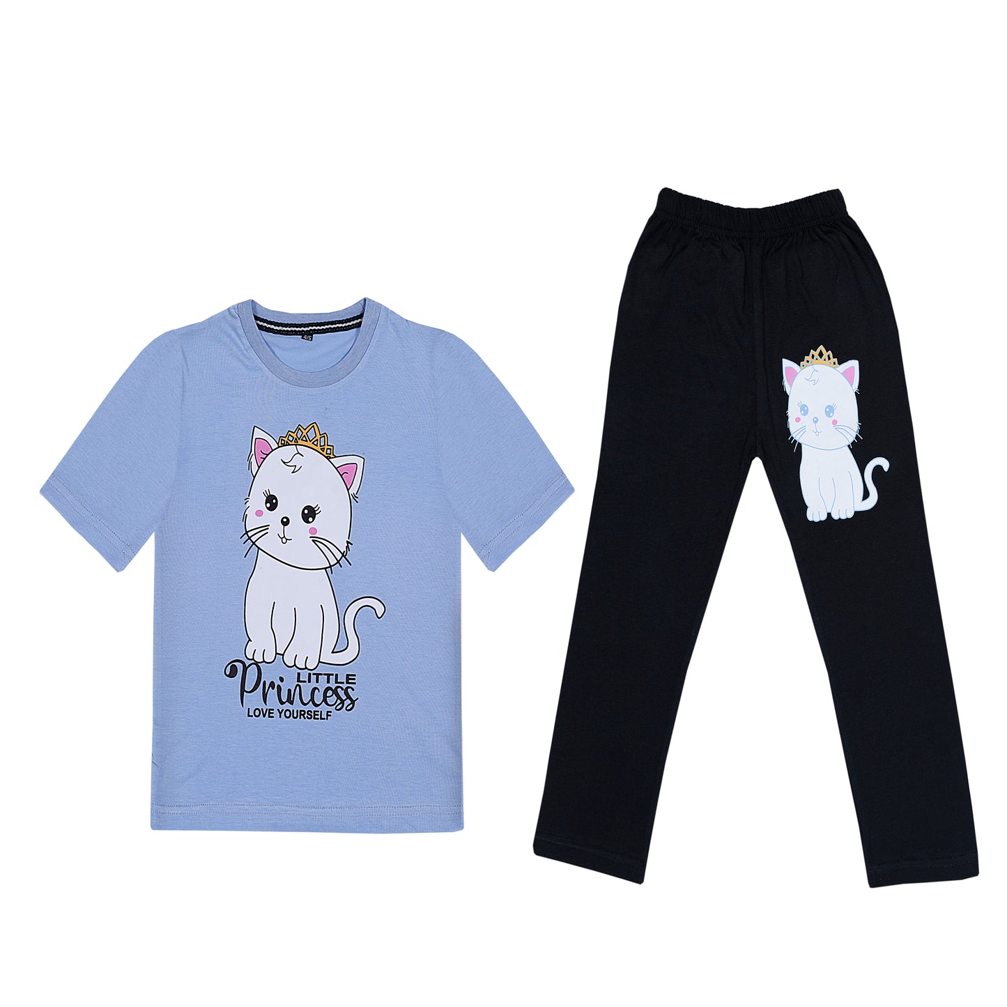 SKY KITTY PRINT T-SHIRT WITH TROUSER (W-3002)