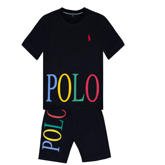 RL BLACK POLO PRINT T-SHIRT WITH SHORTS (W-3001)