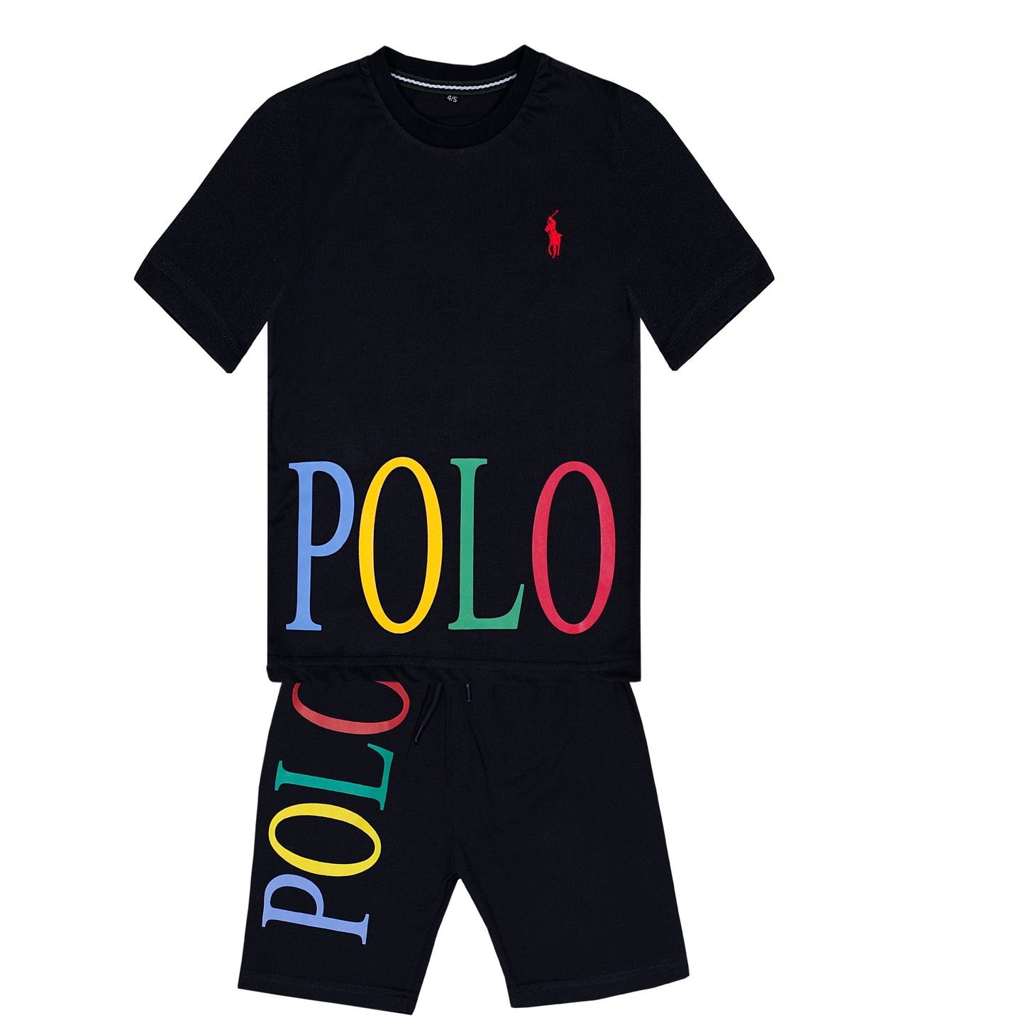 RL BLACK POLO PRINT T-SHIRT WITH SHORTS (W-3001)