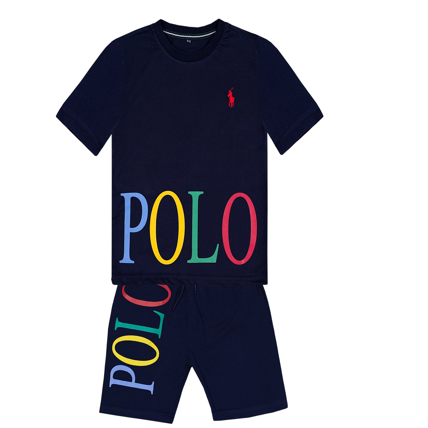 RL NAVY POLO PRINT T-SHIRT WITH SHORTS (W-3011)