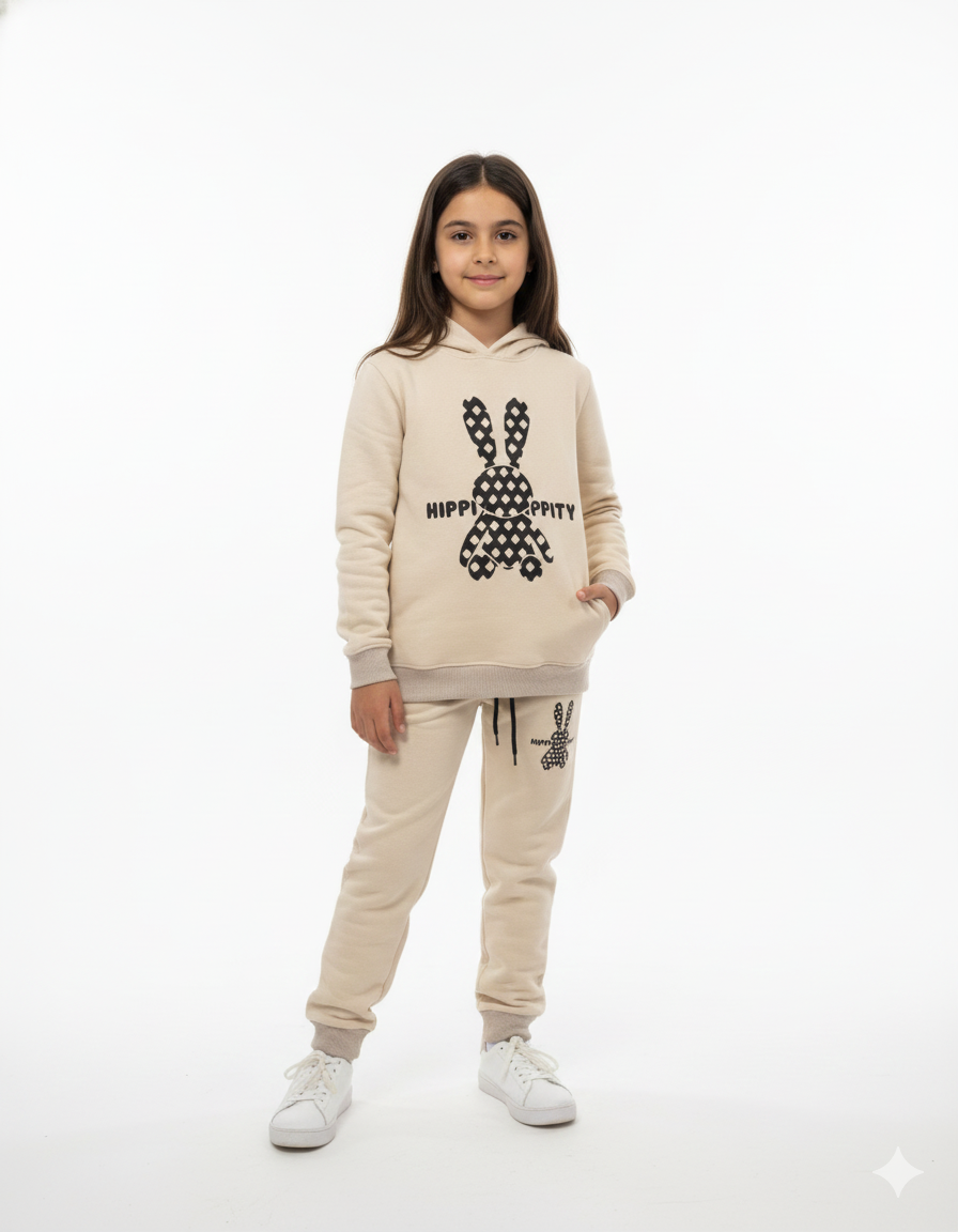 MINI_ BIMBELS HOOD BEIGE RABBIT PRINT GIRLS TRACKSUI(00139)