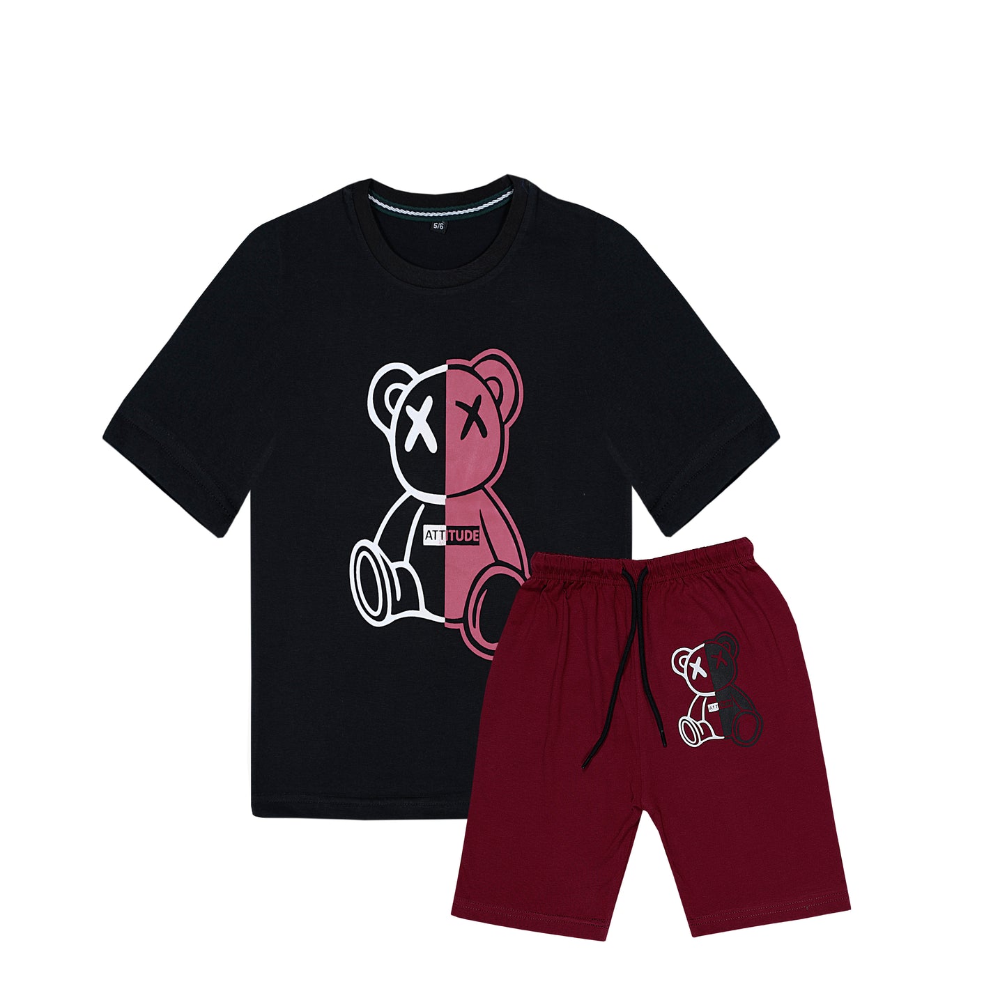 ATTITUDE PRINT T-SHIRT WITH SHORTS (W-3016)