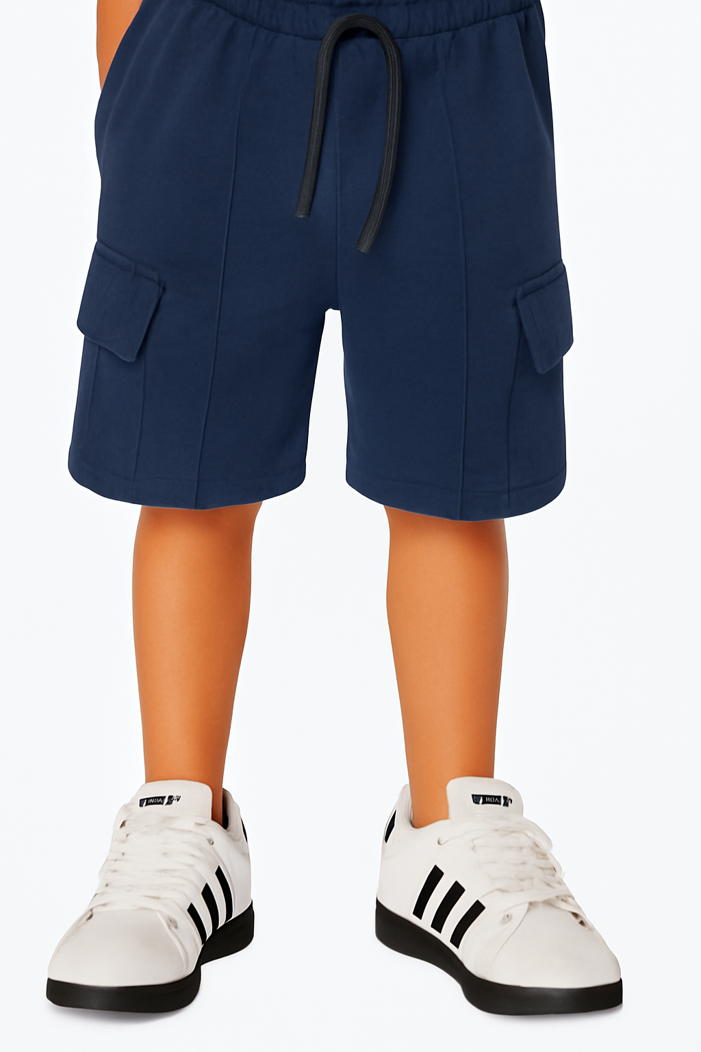 NAVY COTTON TERRY DOUBLE PCKT SHORT