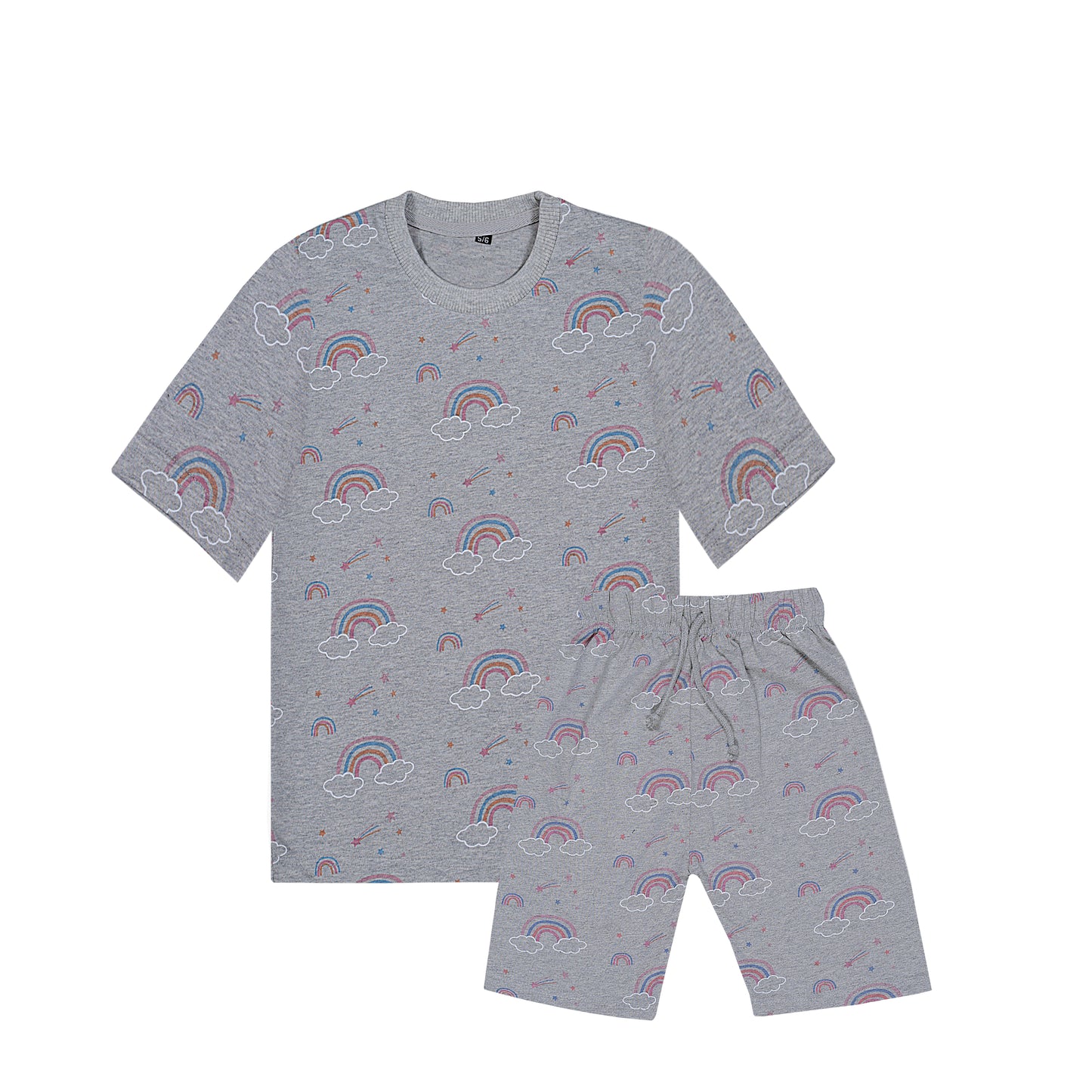 RAINBOW ALLOVER PRINT T-SHIRT WITH SHORTS (W-3013)
