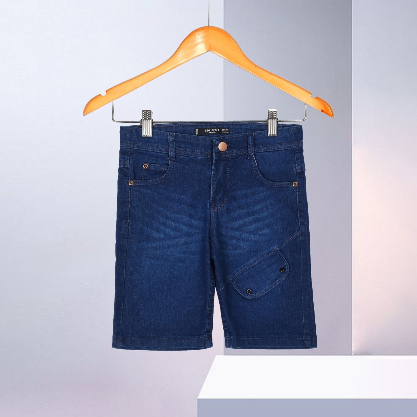 MNG Denim Stretchable Unisex Mid-Blue Shorts (IF-212)