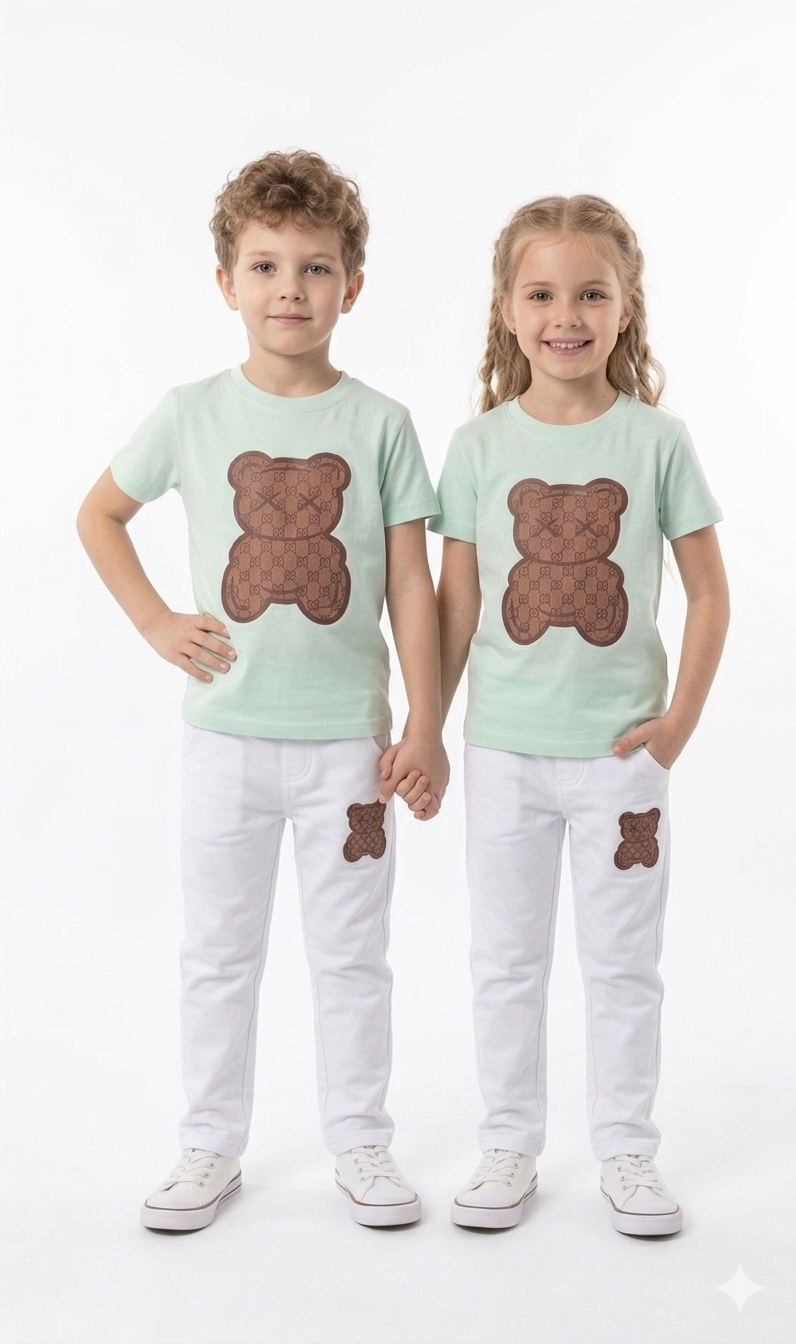 M-B SEA GREEN&WHITE BEAR UNISEX TRACKSUIT