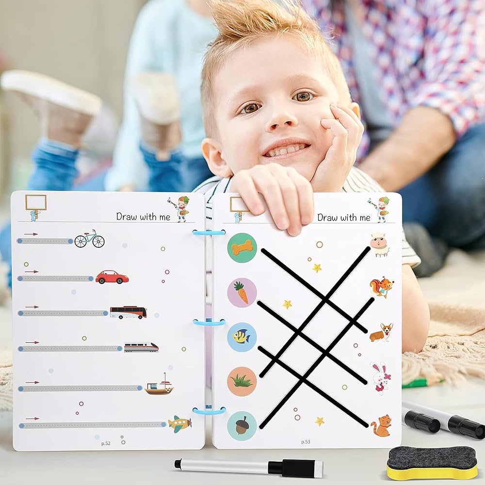 Reusable Educational Tracing Work Book for kids 64 Pages ( 2 Markers & Duster Attched). (Urdu Tracing also included in this book)