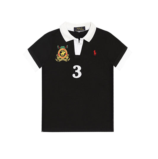 RL POLO 3 BAGDE BLACK POLO SHIRT (NJ-78611)