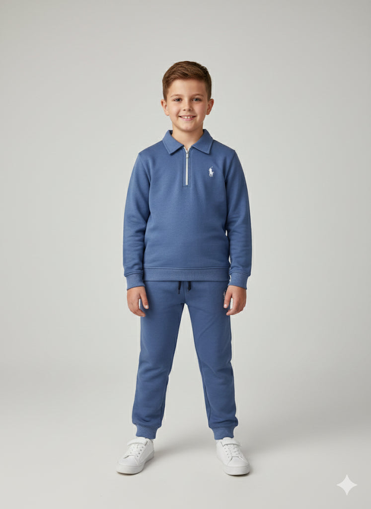 MINI_ BIMBELS  FRONT HALF ZIP RL POLO SKY BLUE UNISEX TRACKSUIT(00132)