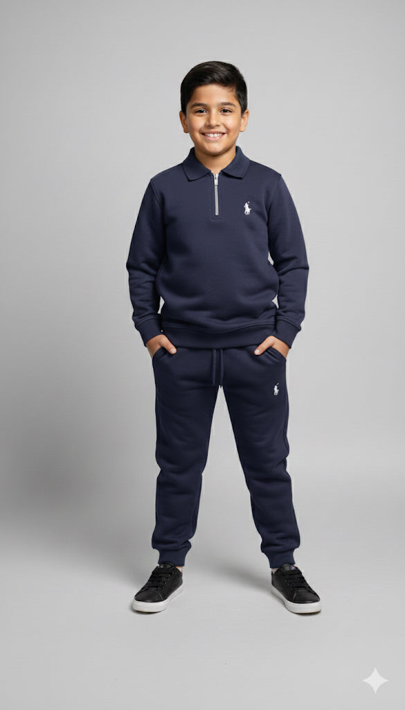 MINI_ BIMBELS  FRONT HALF ZIP RL POLO NAVY BLUE UNISEX TRACKSUIT(00133)