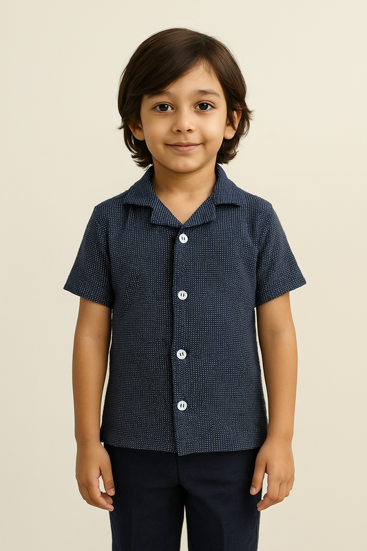 BOYS NAVY TEXTURED BUTTON DOWN POLO(F_1133)