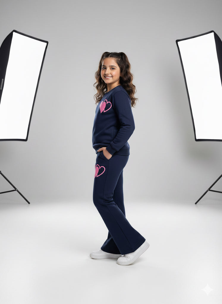MINI-BIMBELS NAVY BLUE PINK HEART BELL BOTTOM GIRLS TRACKSUIT