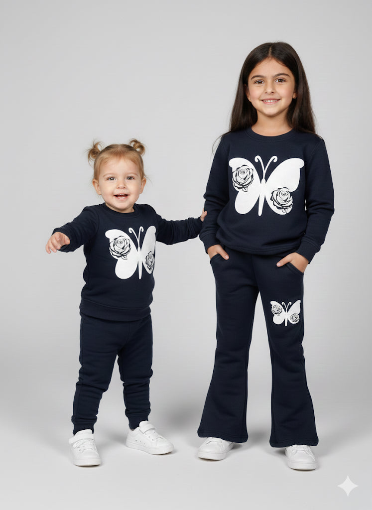 MINI_ BIMBELS BELL BOTTOM BUTTERFLY ROSE NAVY GIRLS TRACKSUIT(00140)
