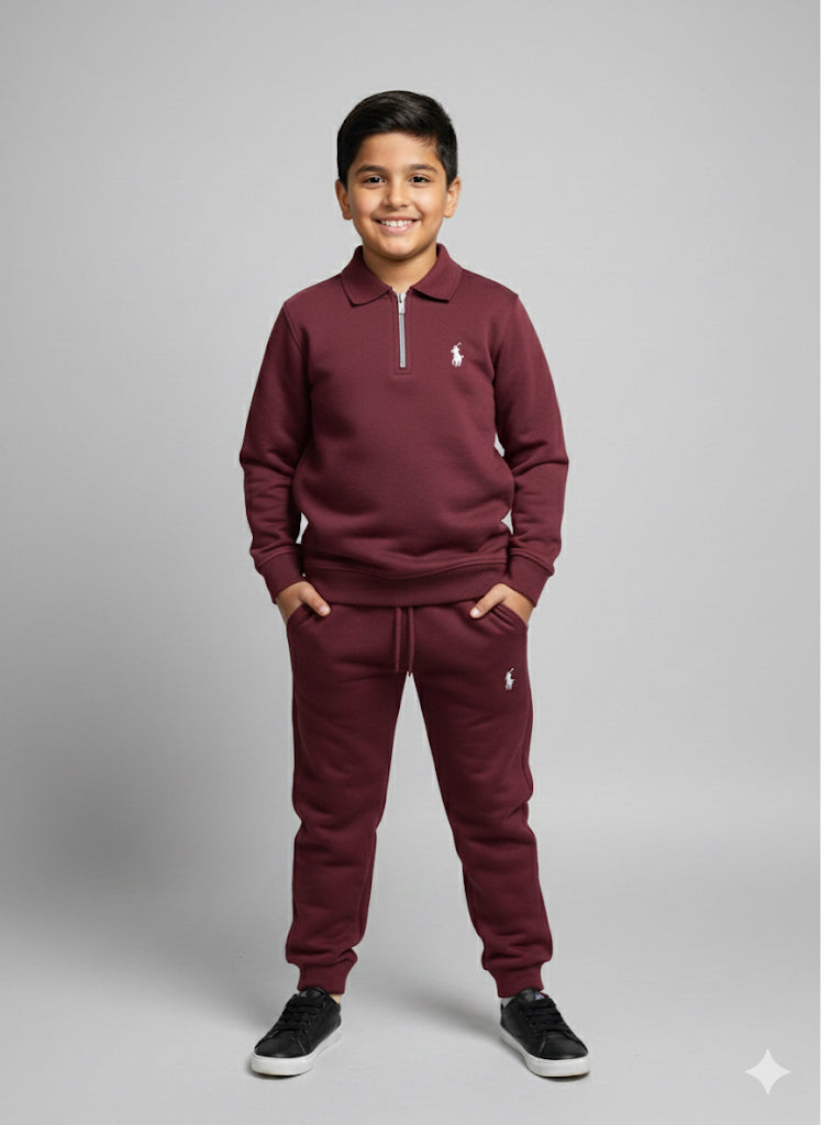 MINI_ BIMBELS  FRONT HALF ZIP RL POLO MEHROON UNISEX TRACKSUIT(00135)