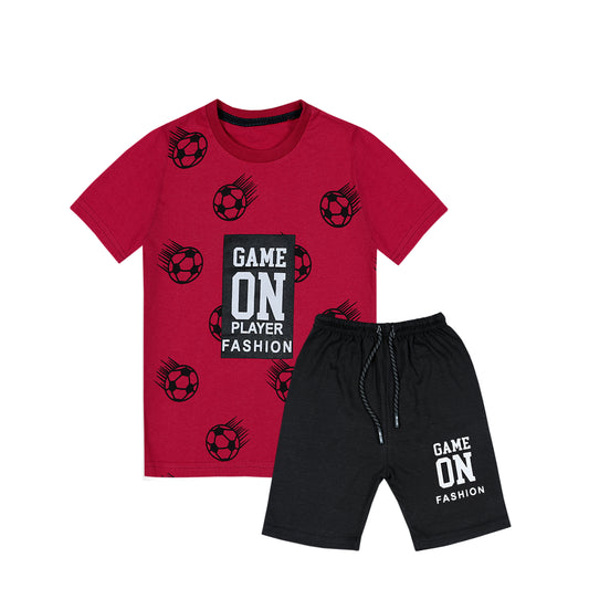 GAME ON FOOTBALL PRINT T-SHIRT WITH SHORTS (W-501)