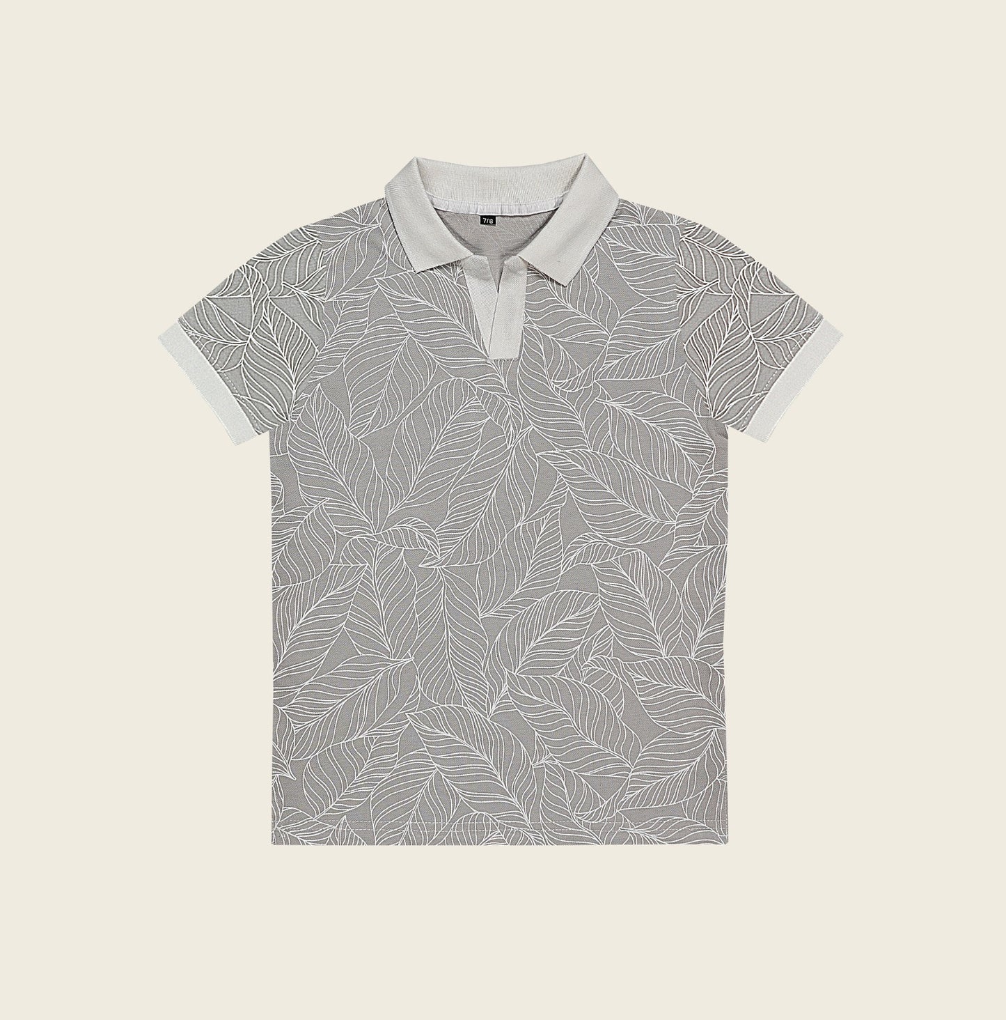 M-B GREY WHITE LEAVES PRINT POLO SHIRT(NJ-78620)