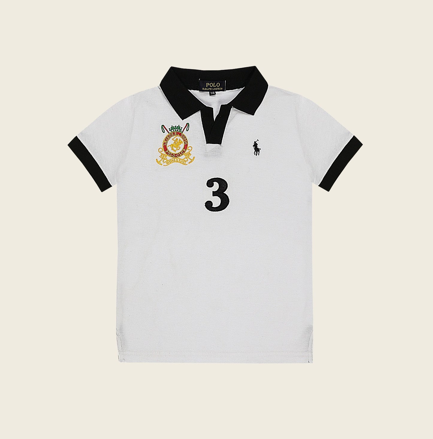 RL POLO 3 BAGDE WHITE POLO SHIRT (NJ-78621)
