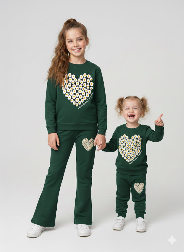 MINI_ BIMBELS FLOWER HEART GREEN GIRLS TRACKSUIT(00138)