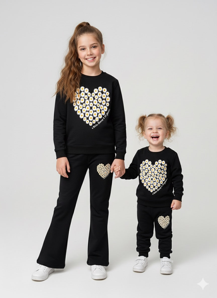MINI_ BIMBELS FLOWER HEART BLACK GIRLS TRACKSUIT(00138)