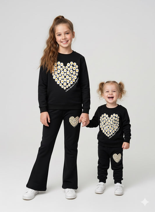MINI_ BIMBELS FLOWER HEART BLACK GIRLS TRACKSUIT(00138)