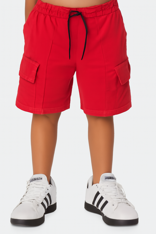 RED COTTON TERRY DOUBLE PCKT SHORT
