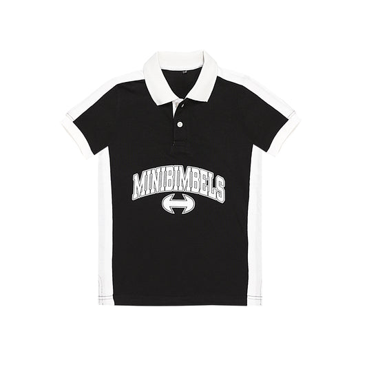 MINI-BIMBELS PRINT BLACK WHITE PANEL POLO SHIRT (NJ78609)