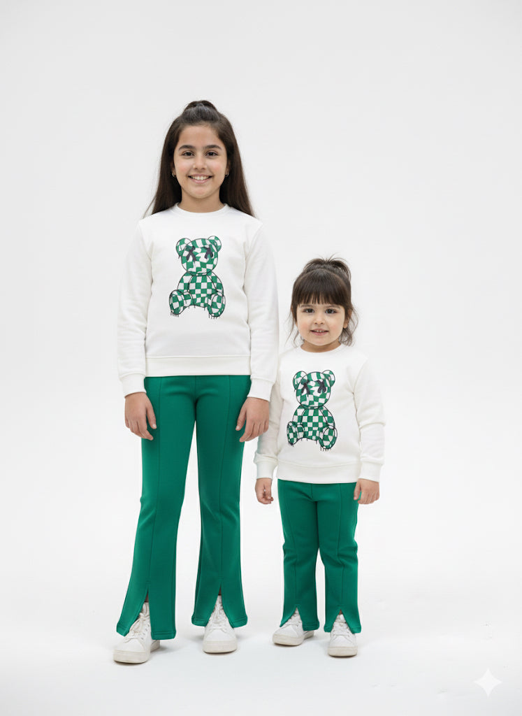 MINI_ BIMBELS BELL BOTTOM GREEN BEAR GIRLS TRACKSUIT(00145)