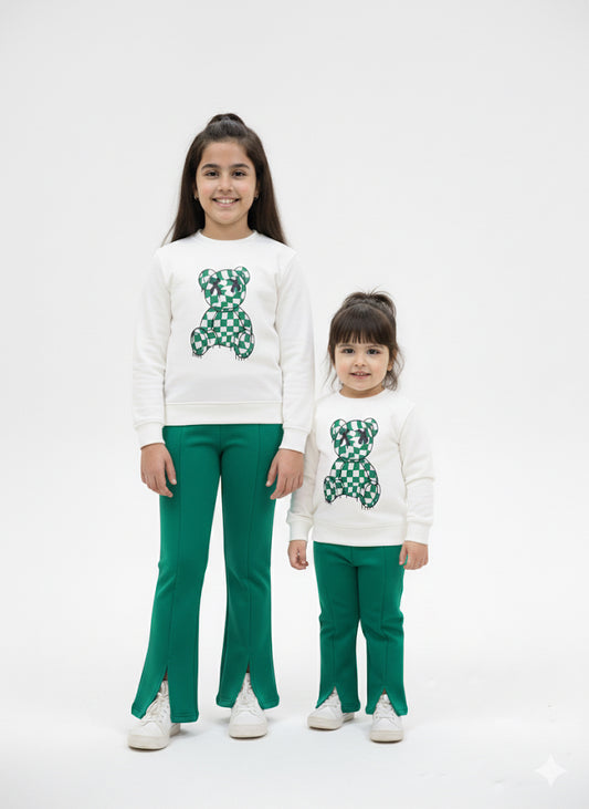 MINI_ BIMBELS BELL BOTTOM GREEN BEAR GIRLS TRACKSUIT(00145)