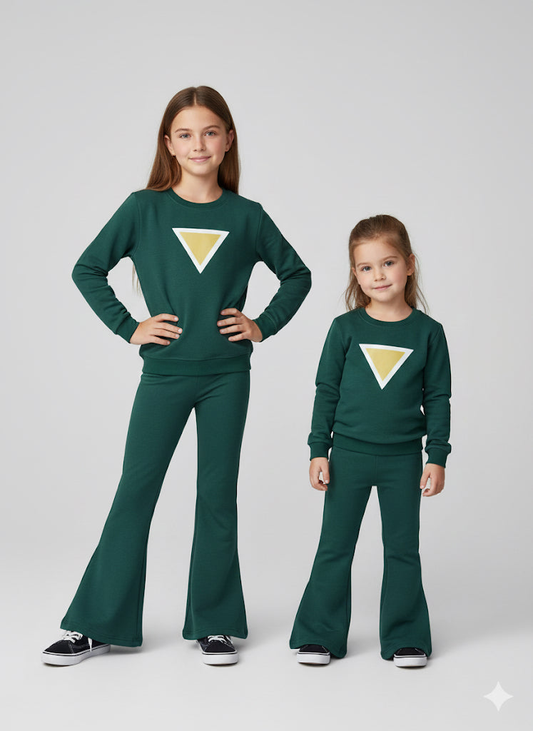 MINI-BIMBELS GREEN TRY ANGLE BELL BOTTOM GIRLS TRACKSUIT