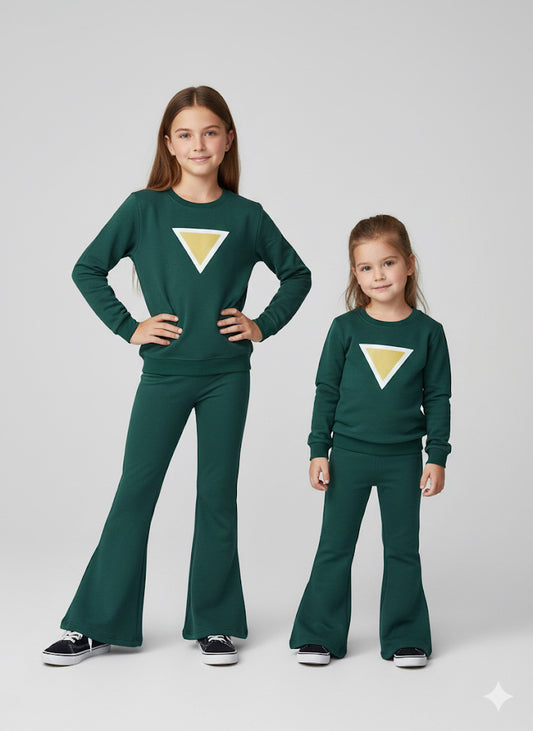 MINI-BIMBELS GREEN TRY ANGLE BELL BOTTOM GIRLS TRACKSUIT