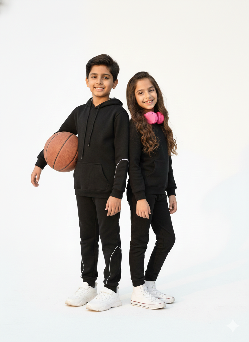 MINI_ BIMBELS WHITE PIPPING BLACK UNISEX TRACKSUIT(00136)