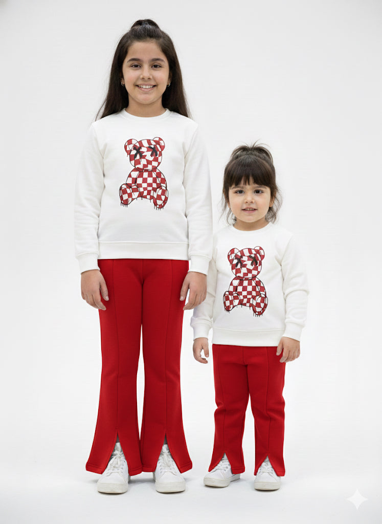 MINI_ BIMBELS BELL BOTTOM RED BEAR GIRLS TRACKSUIT(00143)