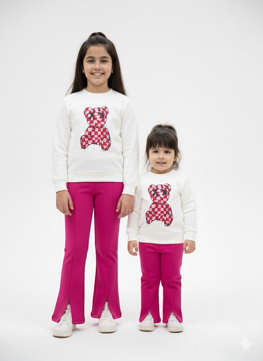 (MINI_ BIMBELS BELL BOTTOM PINK&WHITE BEAR GIRLS TRACKSUIT(00145)