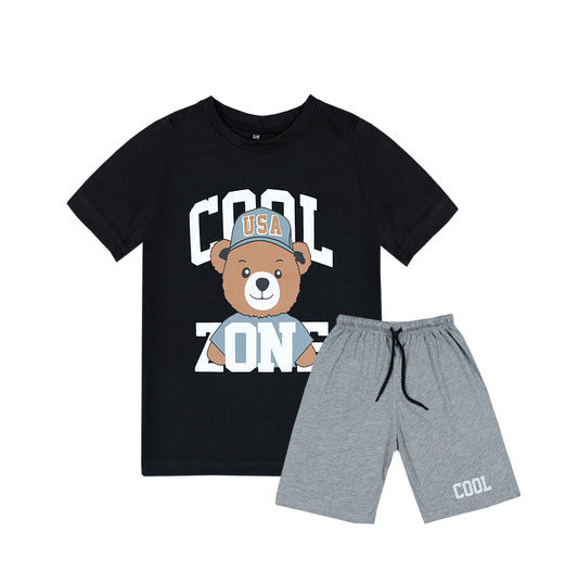 COOL ZONE BEAR PRINT T-SHIRT WITH SHORTS (W-523)