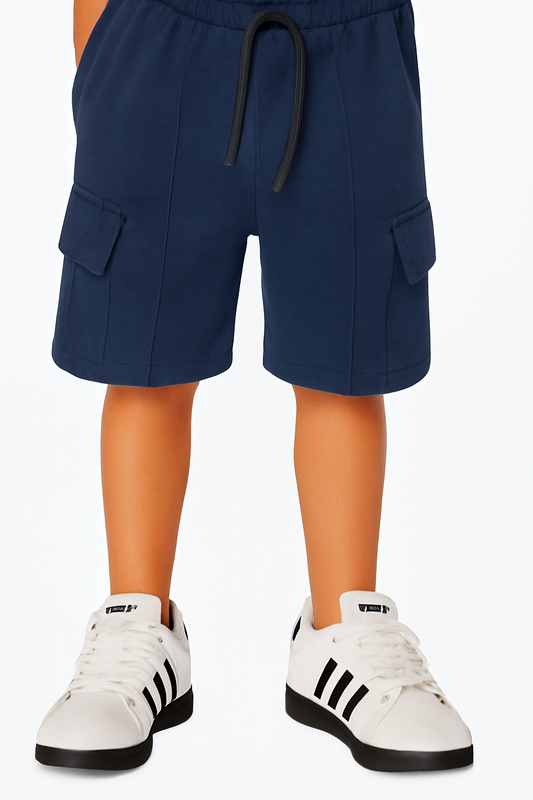 NAVY COTTON TERRY DOUBLE PCKT SHORT