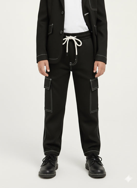 MINI_BIMBELS UNISEX CARGO PENTS  BLACK WHITE LINING (F-0002)