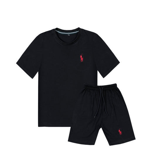 BLACK POLO WITH EMBROIDED LOGO TRACKSUIT