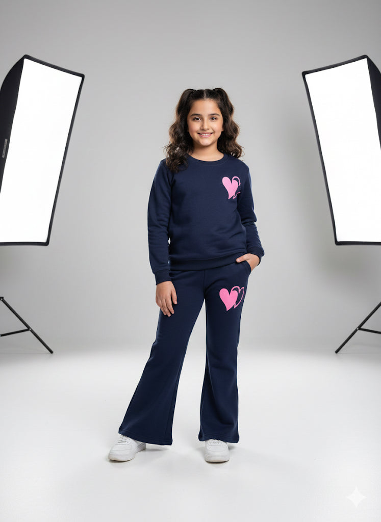 MINI-BIMBELS NAVY BLUE PINK HEART BELL BOTTOM GIRLS TRACKSUIT
