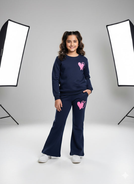 MINI-BIMBELS NAVY BLUE PINK HEART BELL BOTTOM GIRLS TRACKSUIT