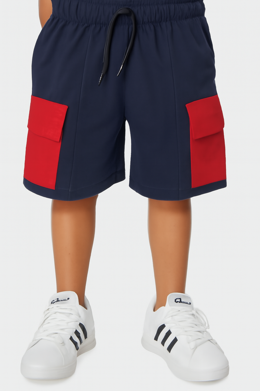 NAVY RED PCKT COTTON TERRY SHORT