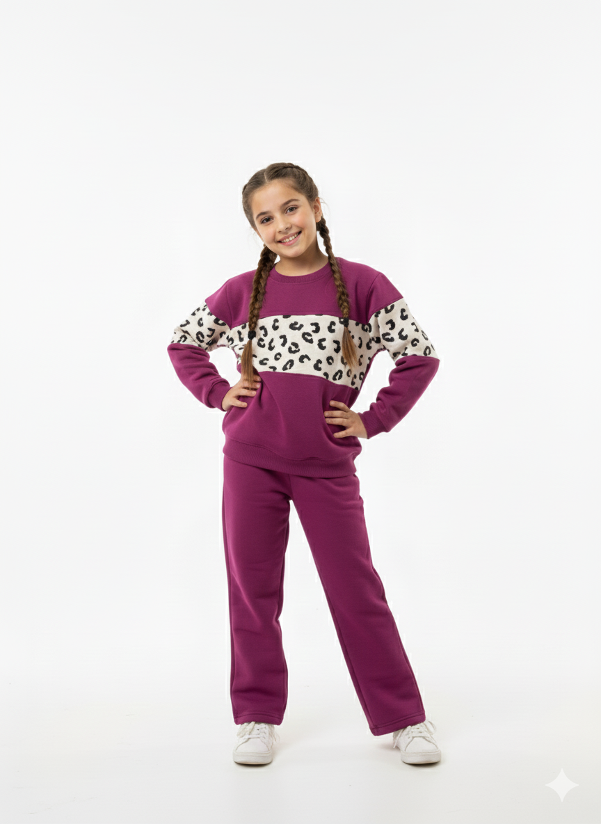MINI_ BIMBELS BELL BOTTOM PURPLE TIGER PRINT GIRLS TRACKSUI(00139)