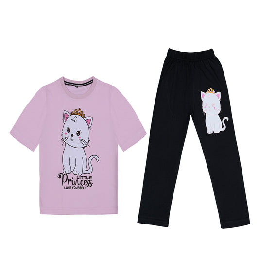 PINK KITTI GIRLS T-SHIRT WITH TROUSER (W-3009)