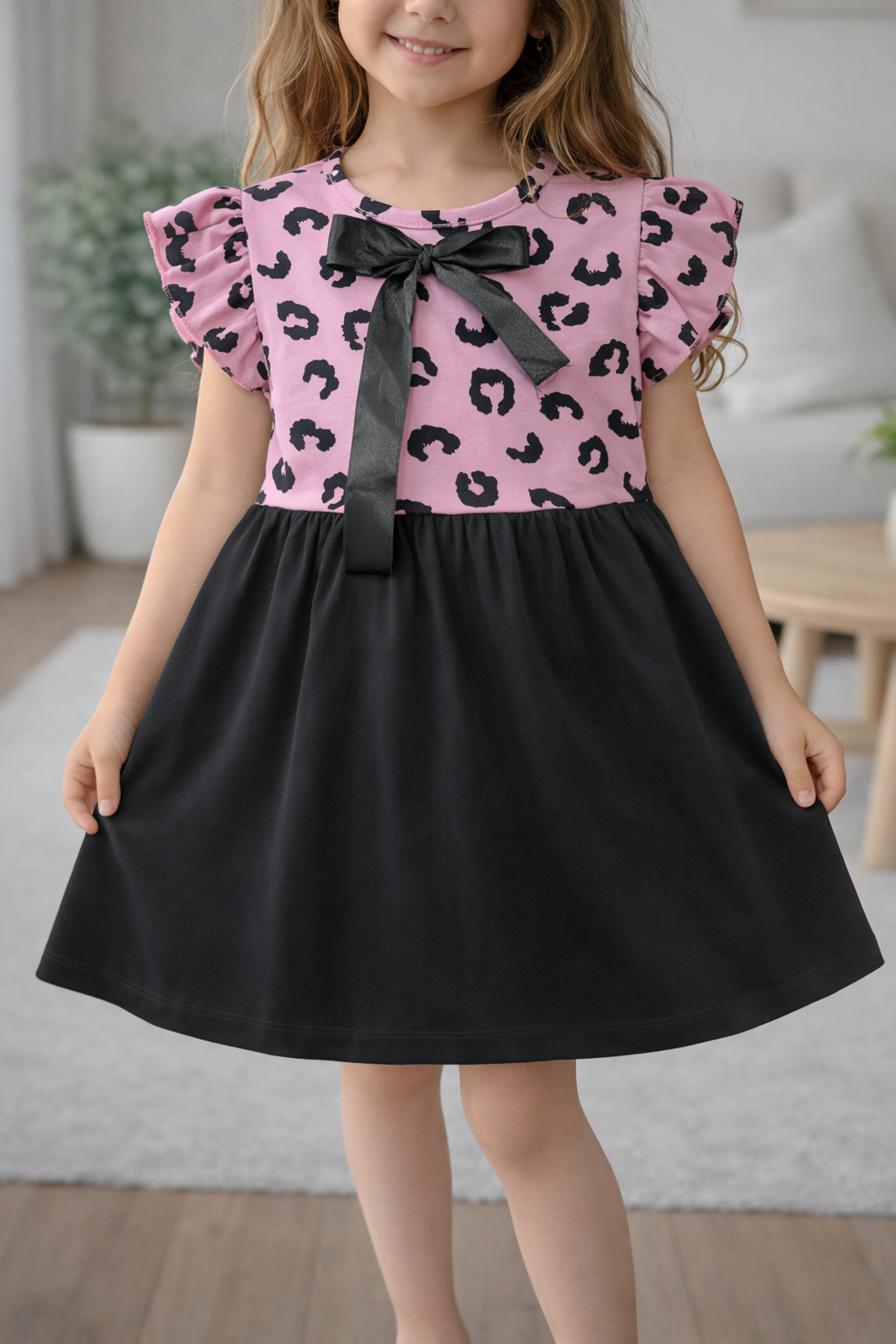 M-B GIRLS FROCK PINK LEOPARD