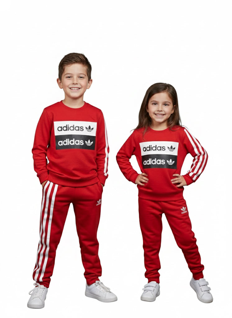 RED FRONT 3 STRIPES ADIDAS UNISEX TRACKSUIT