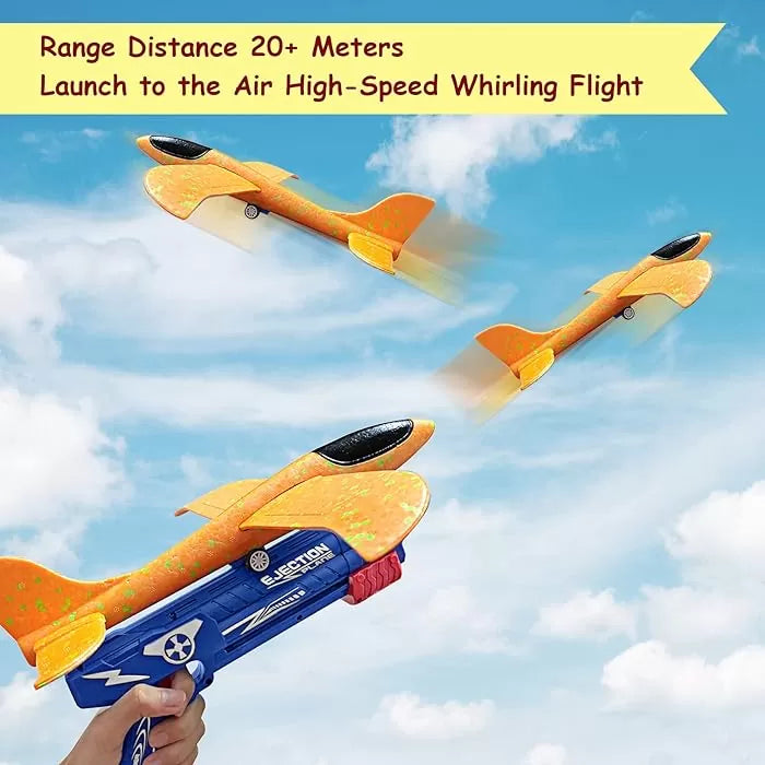 LED Airplane Launcher Gun Toy for Kids – Flying Glider Catapult Plane with Lights