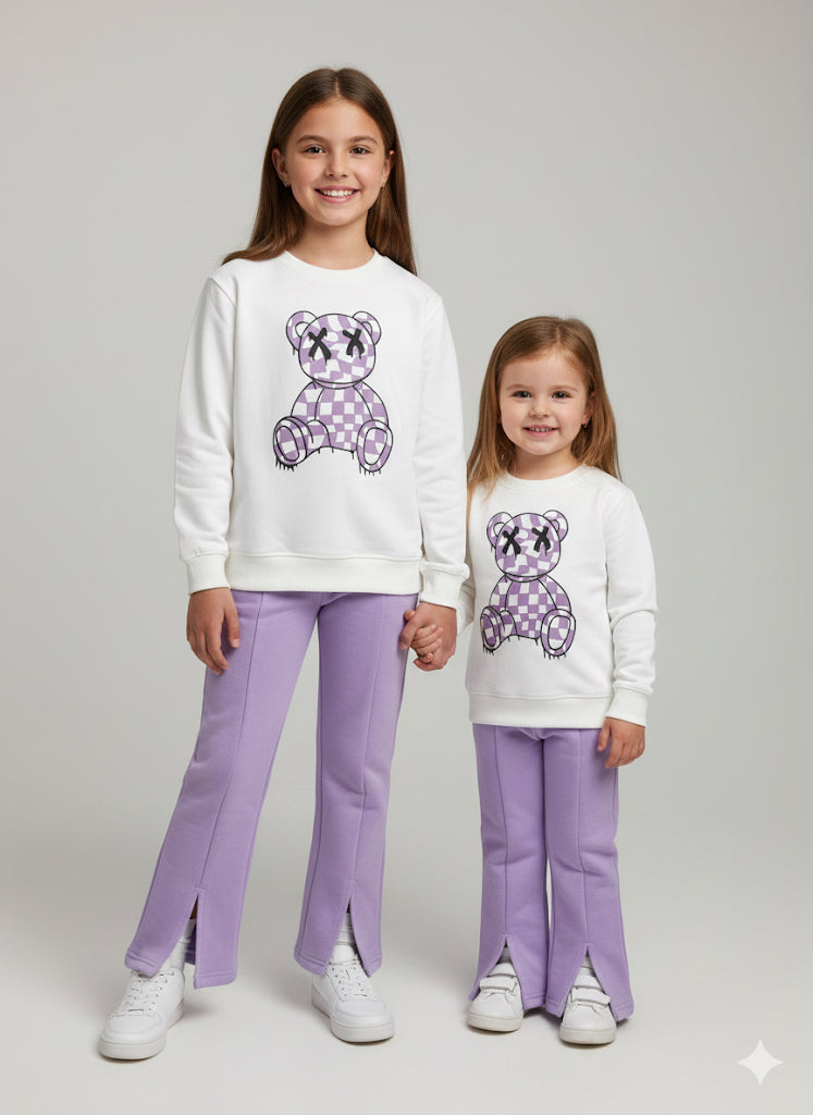 MINI_ BIMBELS BELL BOTTOM LIGHT PURPLE BEAR GIRLS TRACKSUIT(00142)