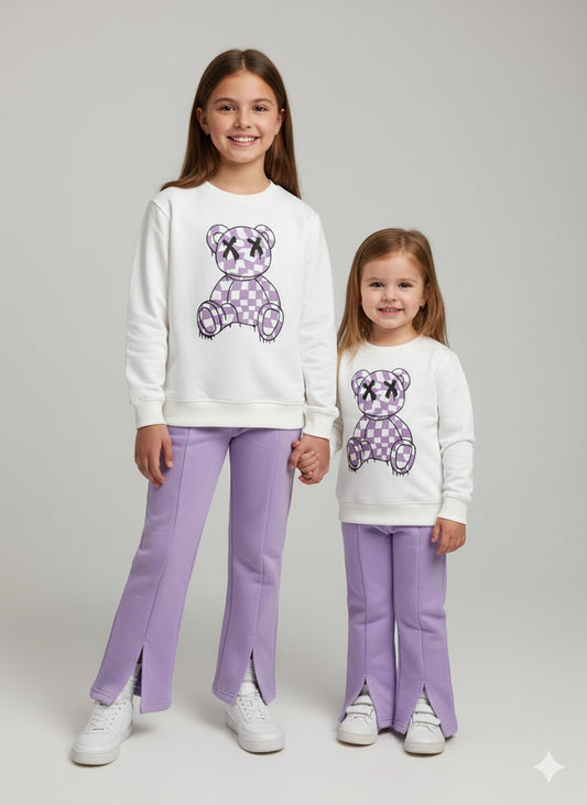 MINI_ BIMBELS BELL BOTTOM LIGHT PURPLE BEAR GIRLS TRACKSUIT(00142)