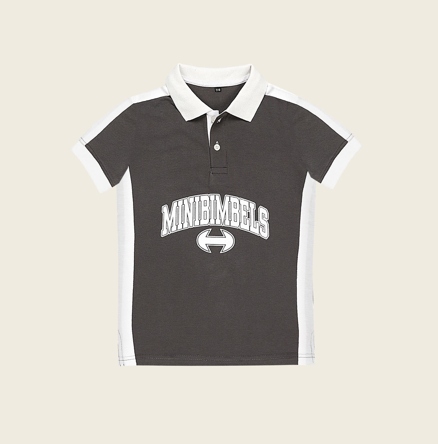 MINI-BIMBELS PRINT SMOKE GREY WHITE PANEL POLO SHIRT (NJ78617)