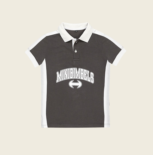 MINI-BIMBELS PRINT SMOKE GREY WHITE PANEL POLO SHIRT (NJ78617)