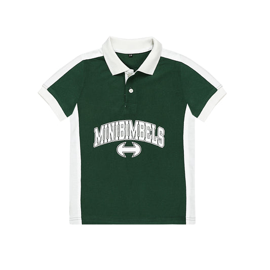 MINI-BIMBELS PRINT GREEN WHITE PANEL POLO SHIRT (NJ78616)